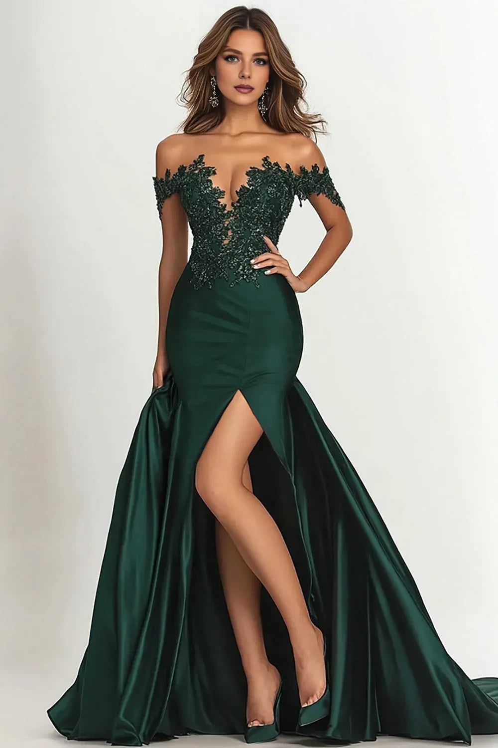 Mermaid/Trumpet Off the Shoulder Appliques Sweep/Brush Train Prom Dress