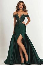 Mermaid/Trumpet Off the Shoulder Appliques Sweep/Brush Train Prom Dress