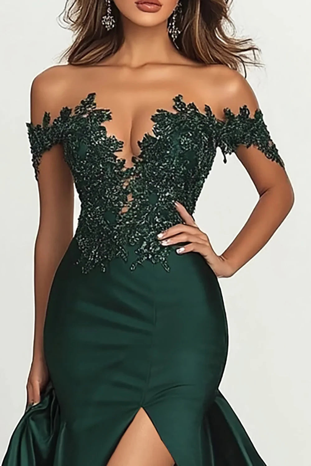 Mermaid/Trumpet Off the Shoulder Appliques Sweep/Brush Train Prom Dress