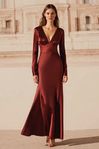Mermaid/Trumpet V-Neck Long Sleeve Ankle-Length Prom Dress