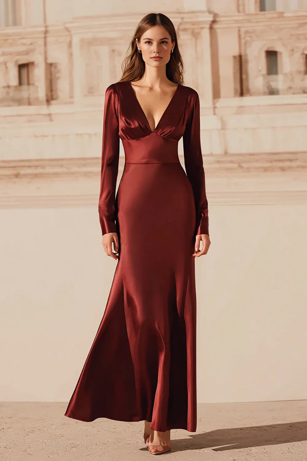 Mermaid/Trumpet V-Neck Long Sleeve Ankle-Length Prom Dress