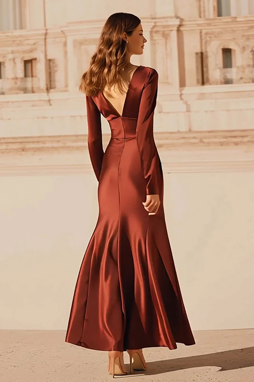 Mermaid/Trumpet V-Neck Long Sleeve Ankle-Length Prom Dress