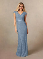 Mermaid V-Neck Cap Sleeves Back Zip Floor-Length Mother of the Bride Dress
