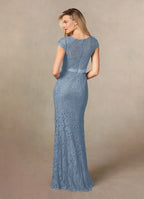 Mermaid V-Neck Cap Sleeves Back Zip Floor-Length Mother of the Bride Dress