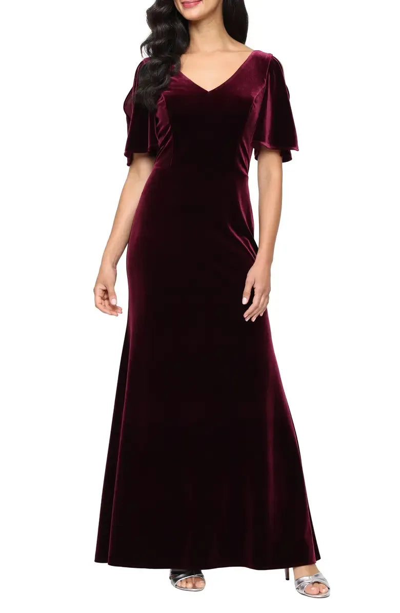 Mermaid V Neck Short Sleeve Floor-Length Prom Dress