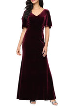 Mermaid V Neck Short Sleeve Floor-Length Prom Dress
