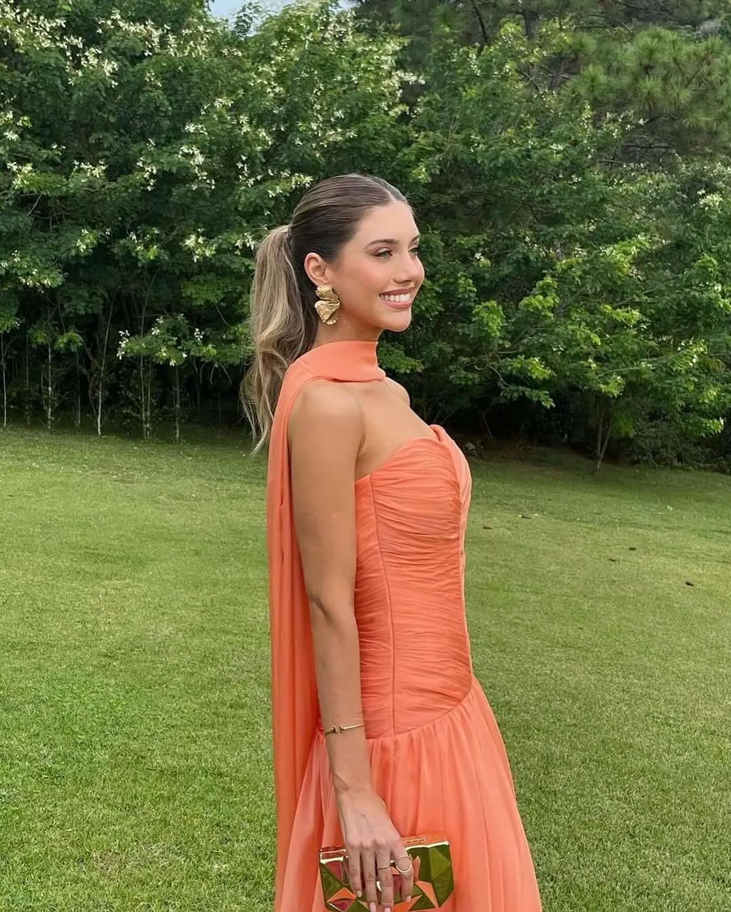 Off The Shoulder Sleeveless A-Line Scarf Long Prom Dress