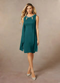 Dress Classic Peacock A-Line Sequins Scoop Neck Dress Knee-Length Sleeveless Keyhole Back Mother of the Bride Dress