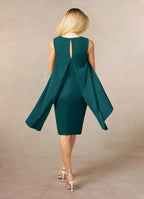 Dress Classic Peacock A-Line Sequins Scoop Neck Dress Knee-Length Sleeveless Keyhole Back Mother of the Bride Dress