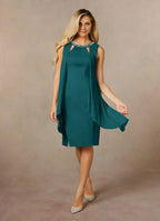 Dress Classic Peacock A-Line Sequins Scoop Neck Dress Knee-Length Sleeveless Keyhole Back Mother of the Bride Dress