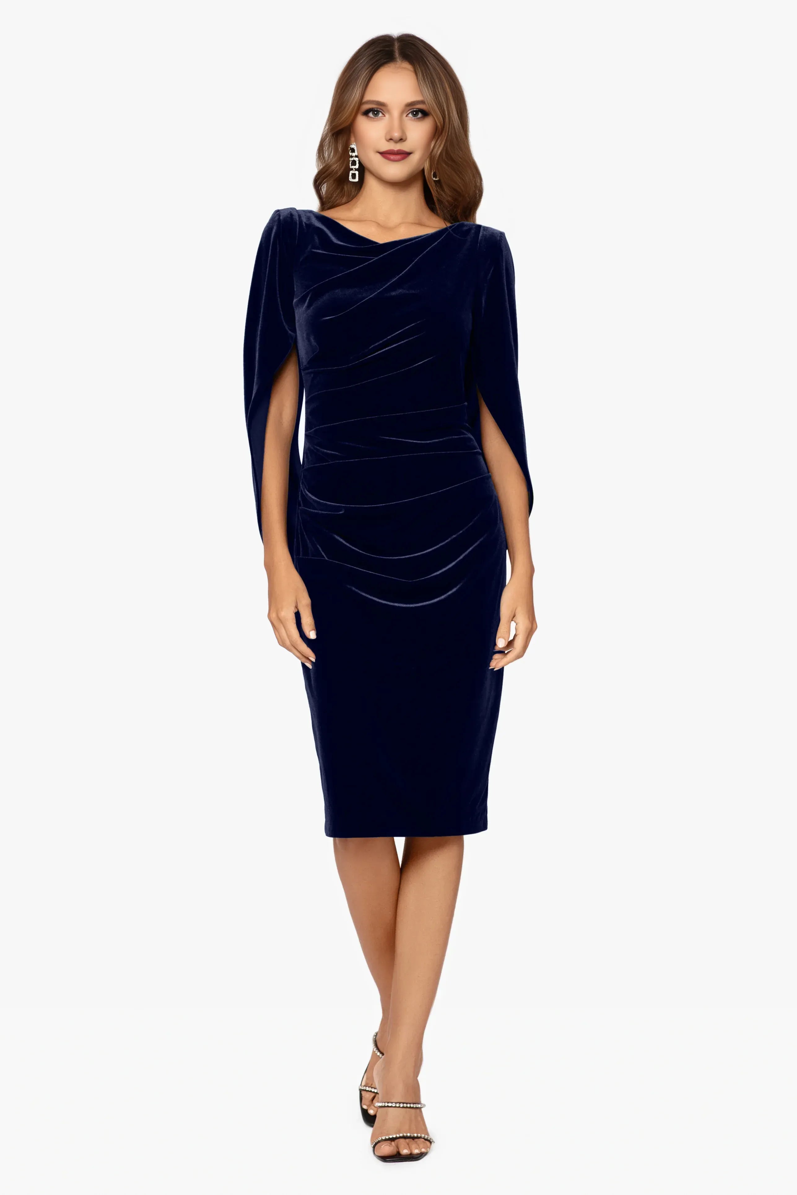 Sheath Boat Neck Capelet Sleeve Knee-Length Prom Dress