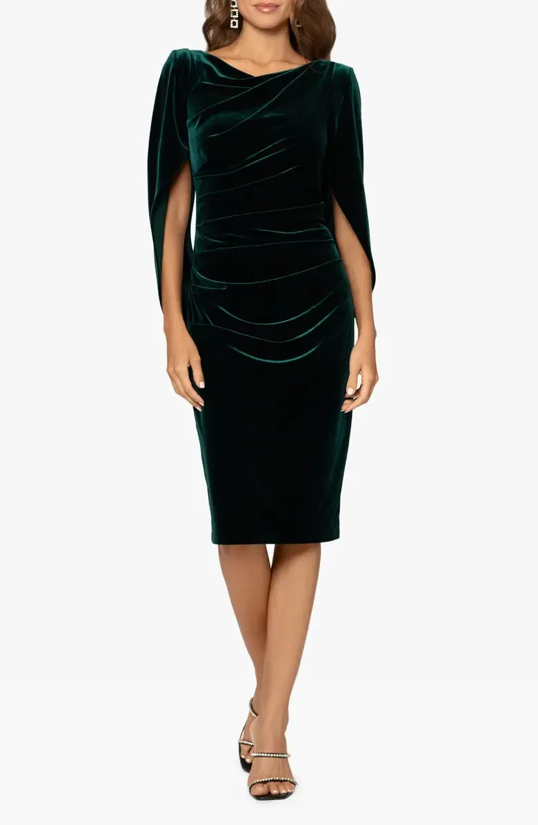 Sheath Boat Neck Capelet Sleeve Knee-Length Prom Dress