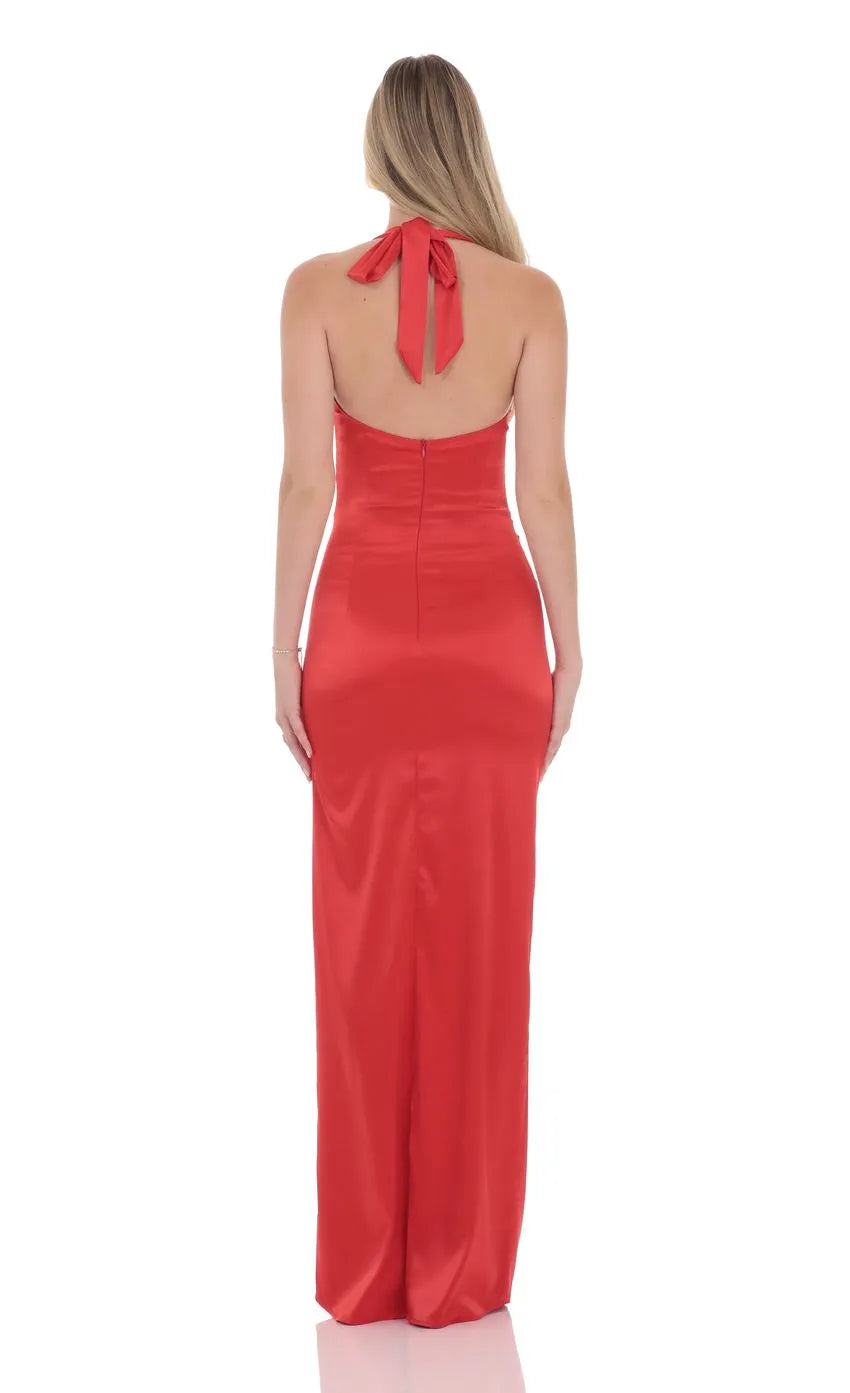 Sheath/Column Halter Neck Sleeveless Backless Floor-Length Prom Dress