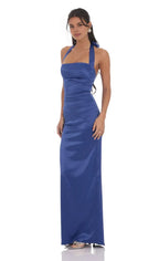 Sheath/Column Halter Neck Sleeveless Backless Floor-Length Prom Dress