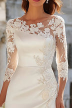 Sheath/Column Jewel Neck Long Sleeve Floor-Length Wedding Dress