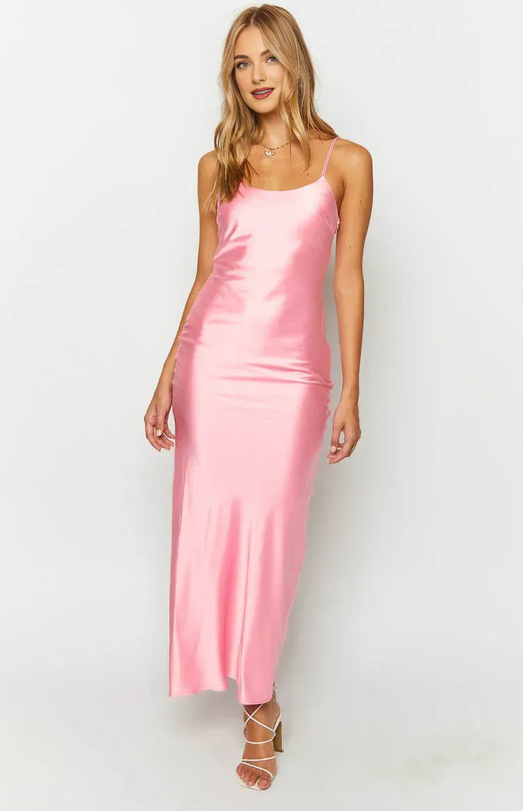 Sheath/Column Spaghetti Straps Sleeveless Backless Ankle-Length Prom Dress
