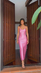 Sheath/Column Spaghetti Straps Sleeveless Backless Ankle-Length Prom Dress