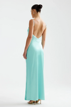 Sheath/Column Spaghetti Straps Sleeveless V Shape Back Floor-Length Prom Dress