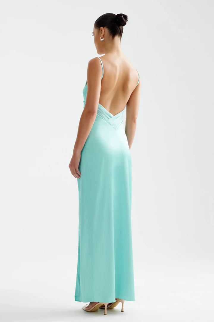 Sheath/Column Spaghetti Straps Sleeveless V Shape Back Floor-Length Prom Dress