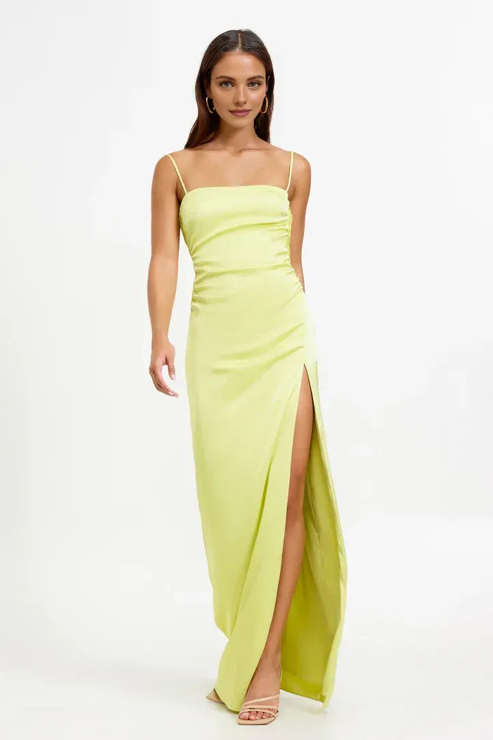 Sheath/Column Spaghetti Straps Sleeveless V Shape Back Floor-Length Prom Dress