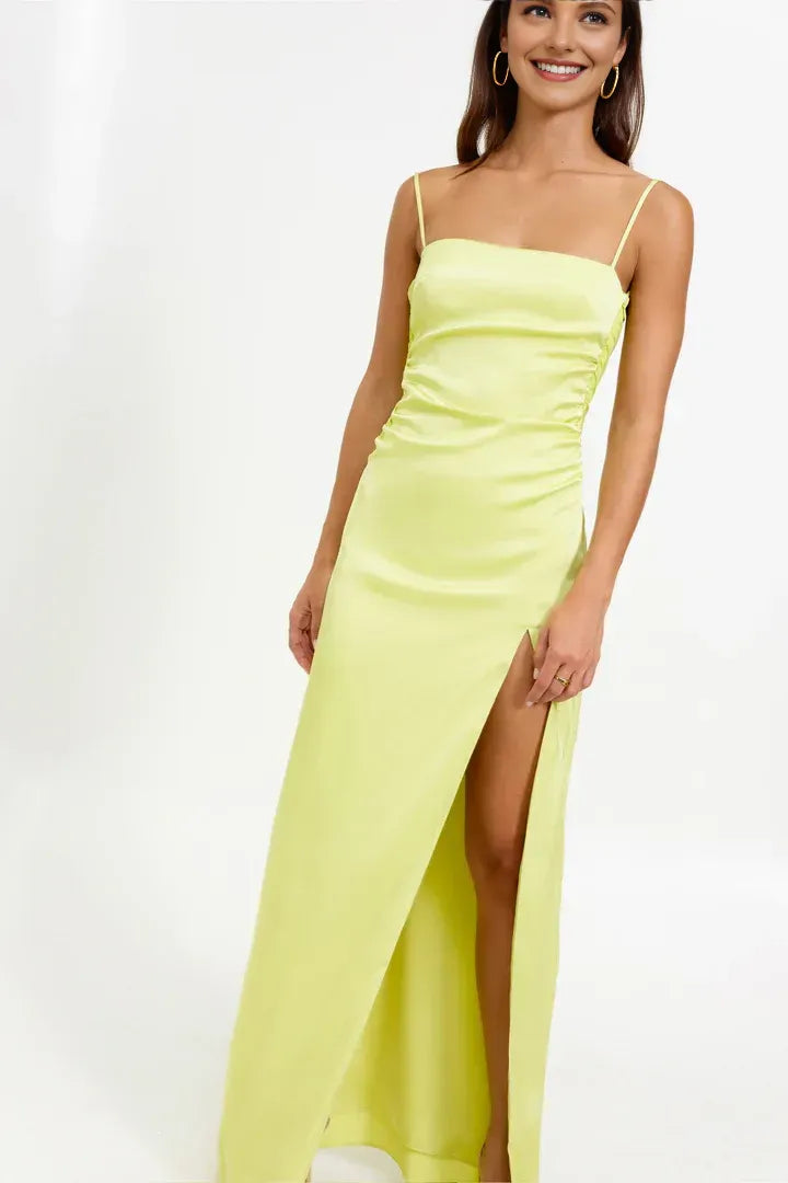 Sheath/Column Spaghetti Straps Sleeveless V Shape Back Floor-Length Prom Dress