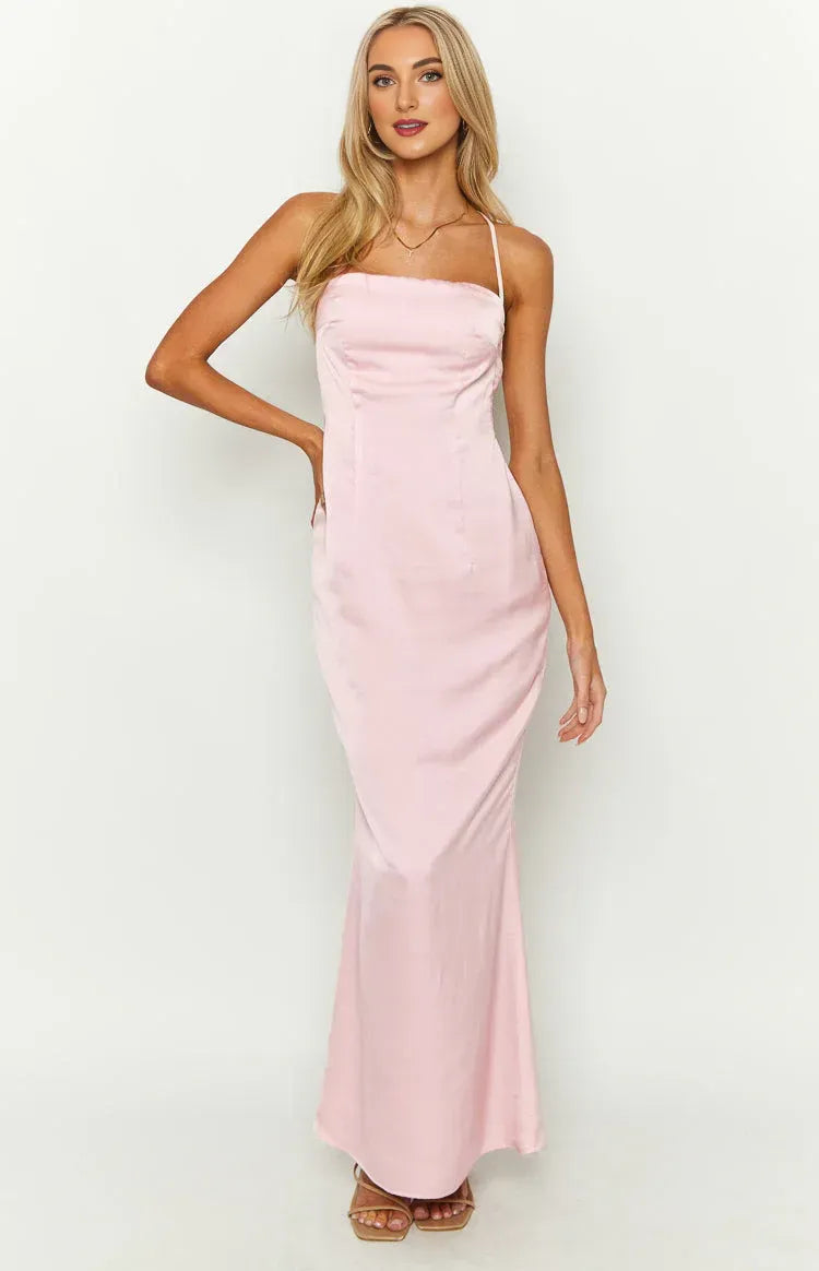 Sheath/Column Square Neck Sleeveless Backless Floor-Length Prom Dress