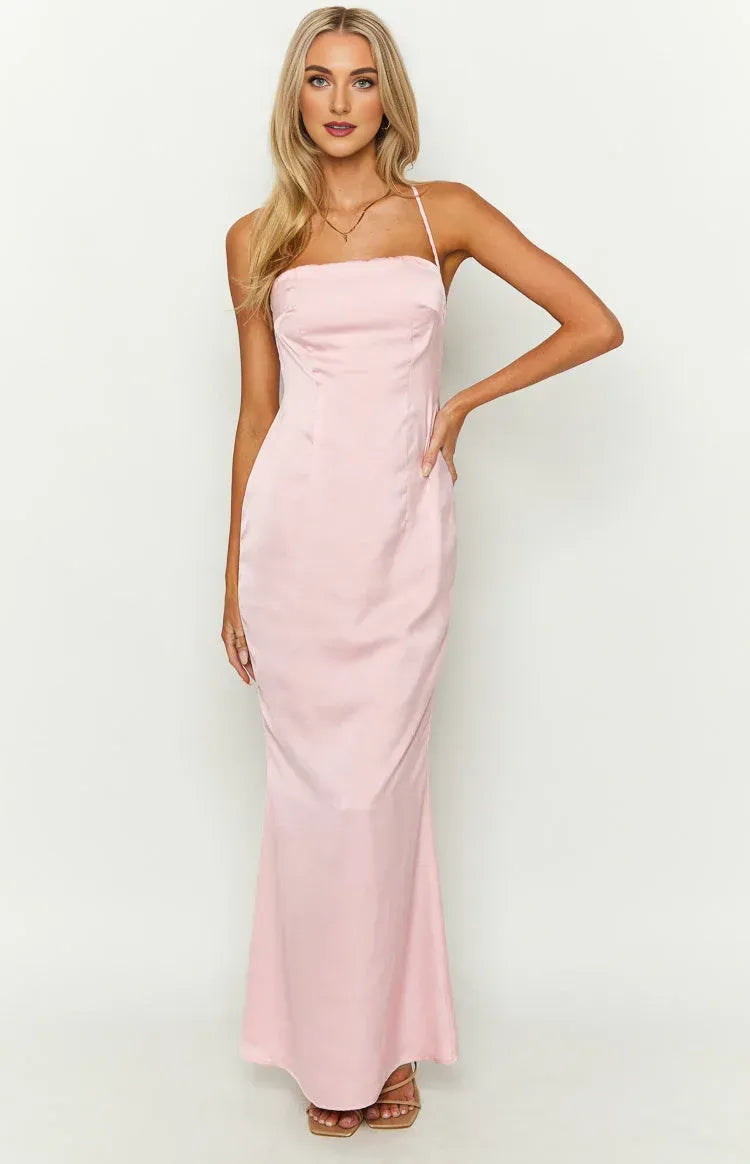 Sheath/Column Square Neck Sleeveless Backless Floor-Length Prom Dress