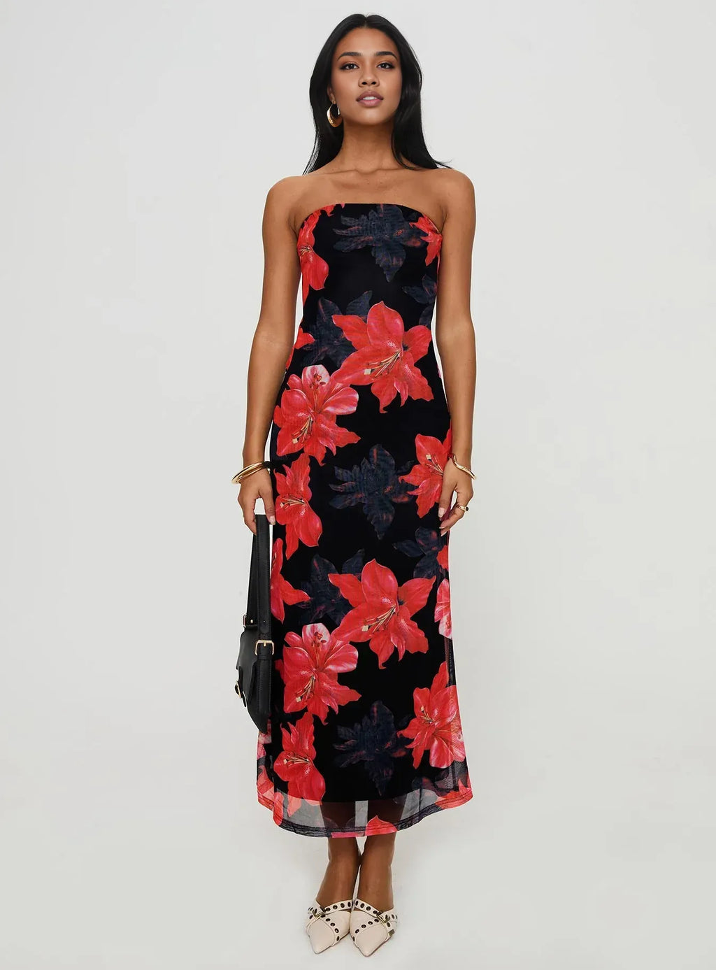 Sheath/Column Strapless Neck Sleeveless Backless Tea-Length Prom Dress