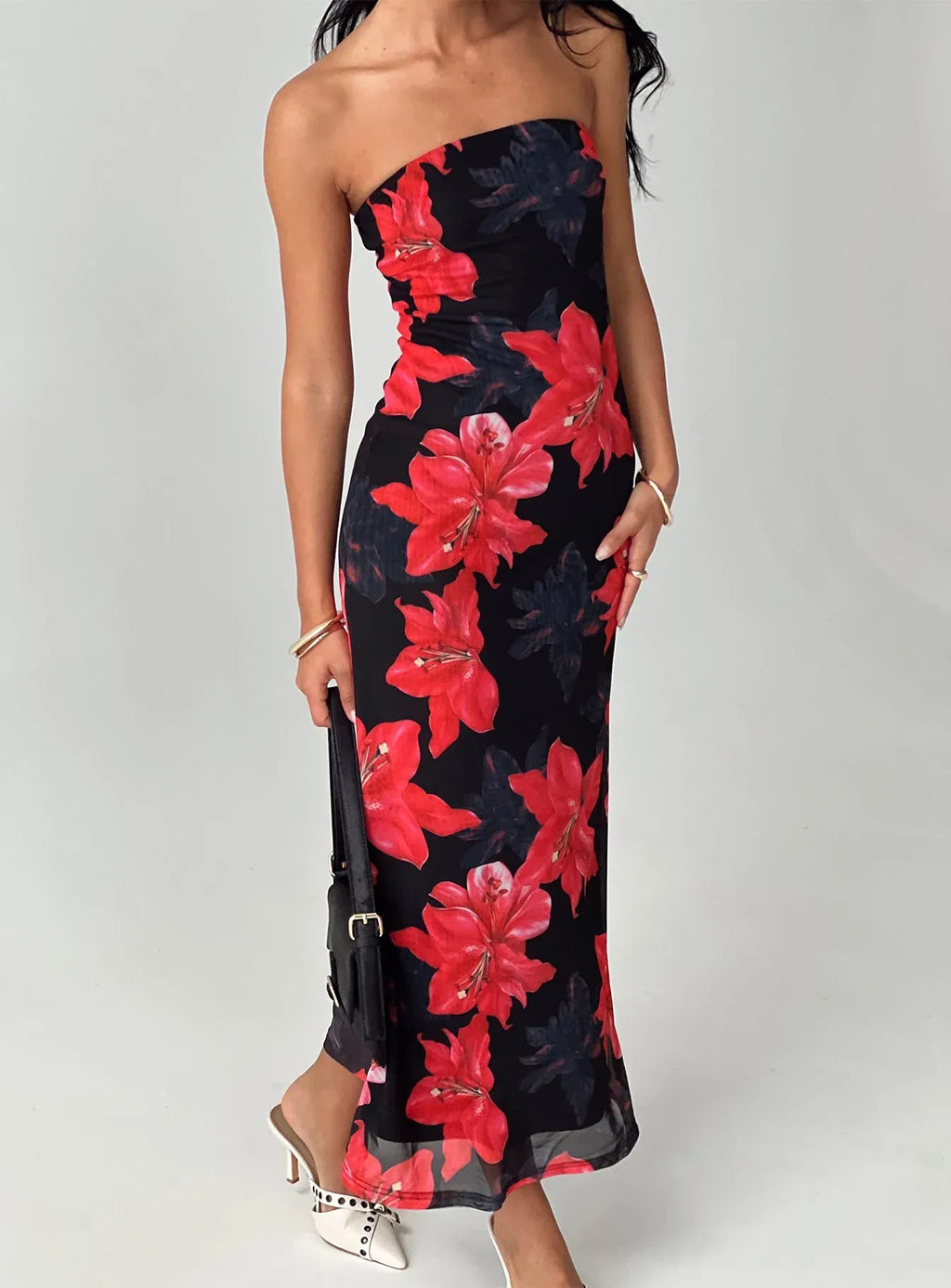 Sheath/Column Strapless Neck Sleeveless Backless Tea-Length Prom Dress