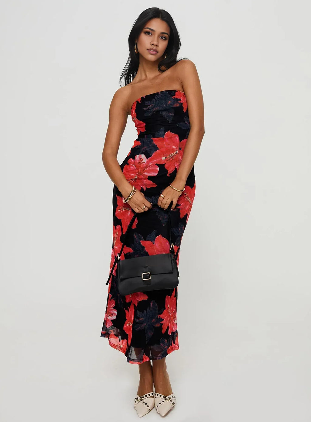 Sheath/Column Strapless Neck Sleeveless Backless Tea-Length Prom Dress