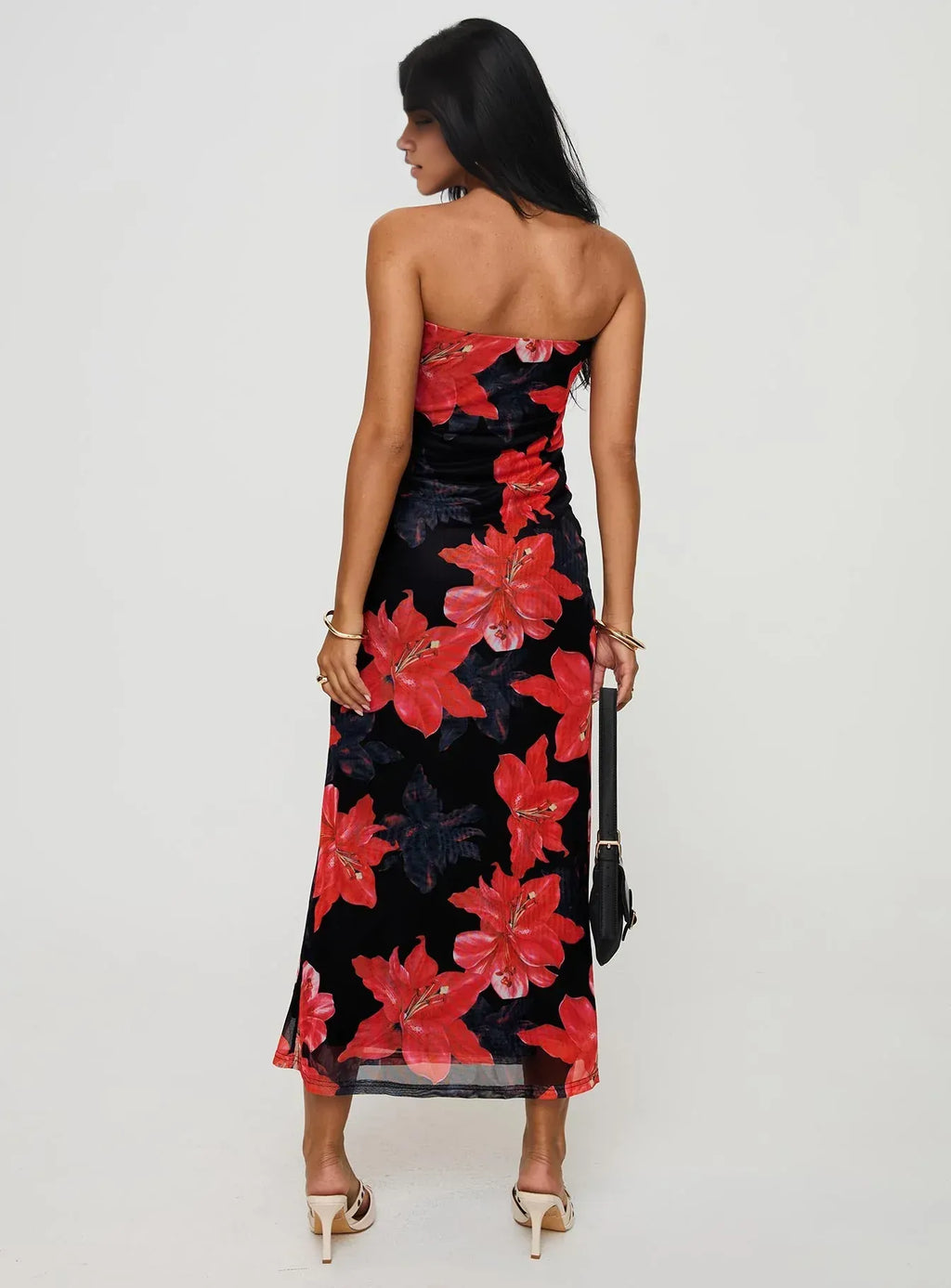 Sheath/Column Strapless Neck Sleeveless Backless Tea-Length Prom Dress