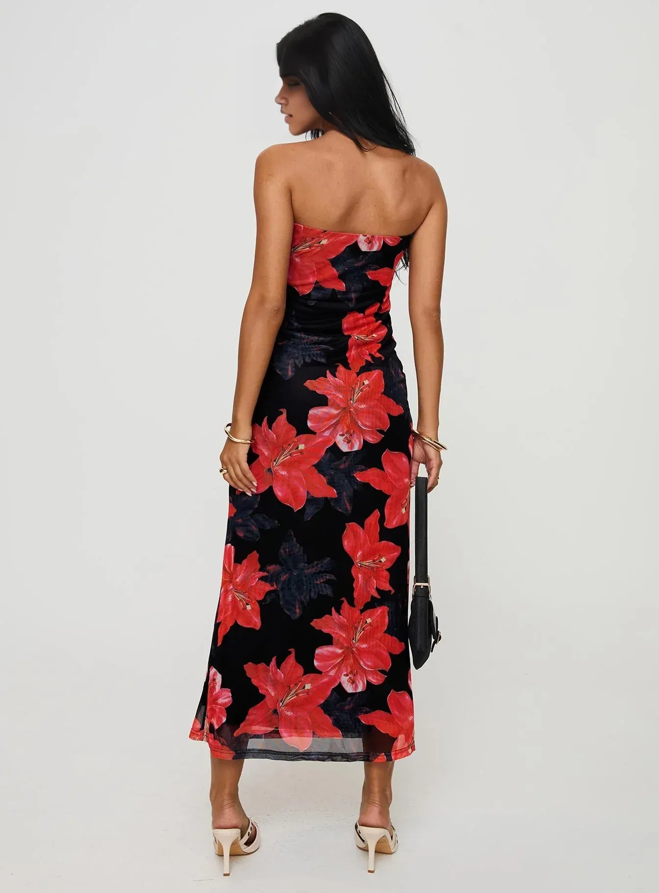 Sheath/Column Strapless Neck Sleeveless Backless Tea-Length Prom Dress