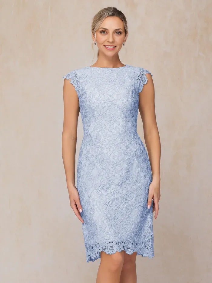 Sheath Scoop-neck Cap Sleeves Knee-Length Mother of the Bride Dress