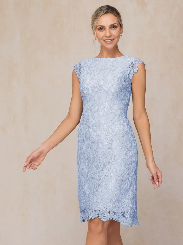 Sheath Scoop-neck Cap Sleeves Knee-Length Mother of the Bride Dress