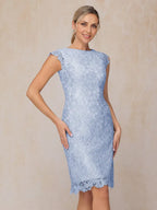 Sheath Scoop-neck Cap Sleeves Knee-Length Mother of the Bride Dress