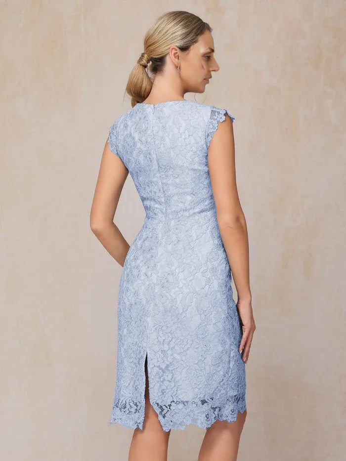 Sheath Scoop-neck Cap Sleeves Knee-Length Mother of the Bride Dress