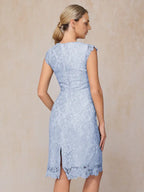 Sheath Scoop-neck Cap Sleeves Knee-Length Mother of the Bride Dress