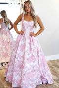 Square Neck Sleeveless A-Line Empire-Waist Long Prom Dress