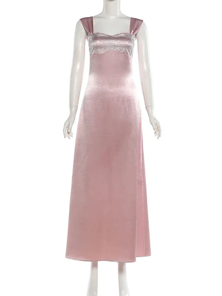 Square Neck Sleeveless Bodycon Crystal Floor Length Evening Dress