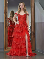 Sweetheart Sleeveless A-Line Tiered Long Prom Dress