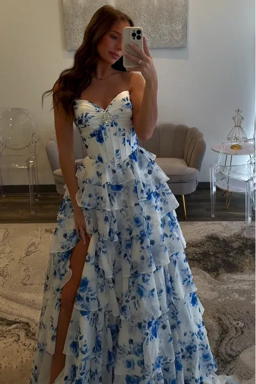 Sweetheart Sleeveless Empire A-Line Tiered Long Prom Dress