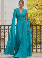 V-Neck Sleeveless A-Line Pleated Long Prom Gown