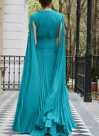V-Neck Sleeveless A-Line Pleated Long Prom Gown
