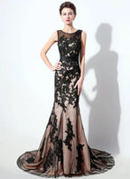 Scoop Neck Sleeveless Mermaid Appliques Court Train Prom Gown