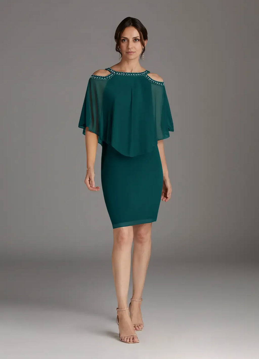 Classics Sheath Scoop Neck Cape Sleeve Back Zip Knee-Length Mother of the Bride Dress