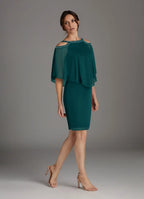 Classics Sheath Scoop Neck Cape Sleeve Back Zip Knee-Length Mother of the Bride Dress