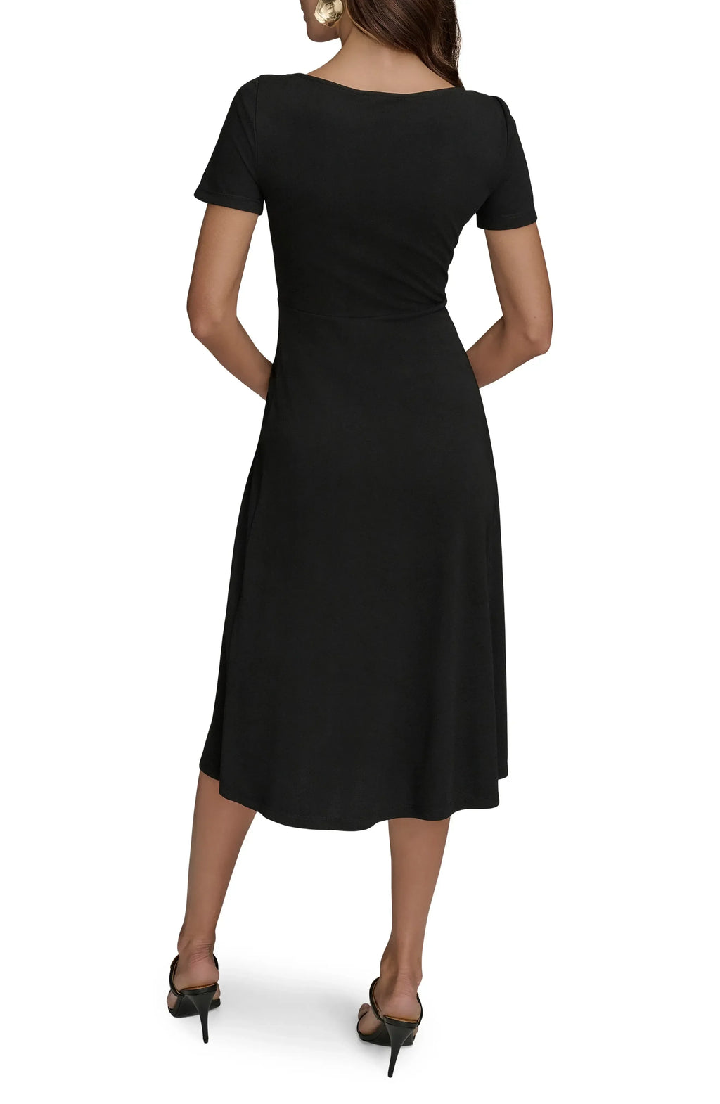 Classy A Line Boat Neck Short Sleeve Solid Back Midi Evening Dress