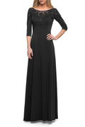 Classy A Line Boat Neck Three Quarter Sleeve Lace Back Floor Length Evening Dress