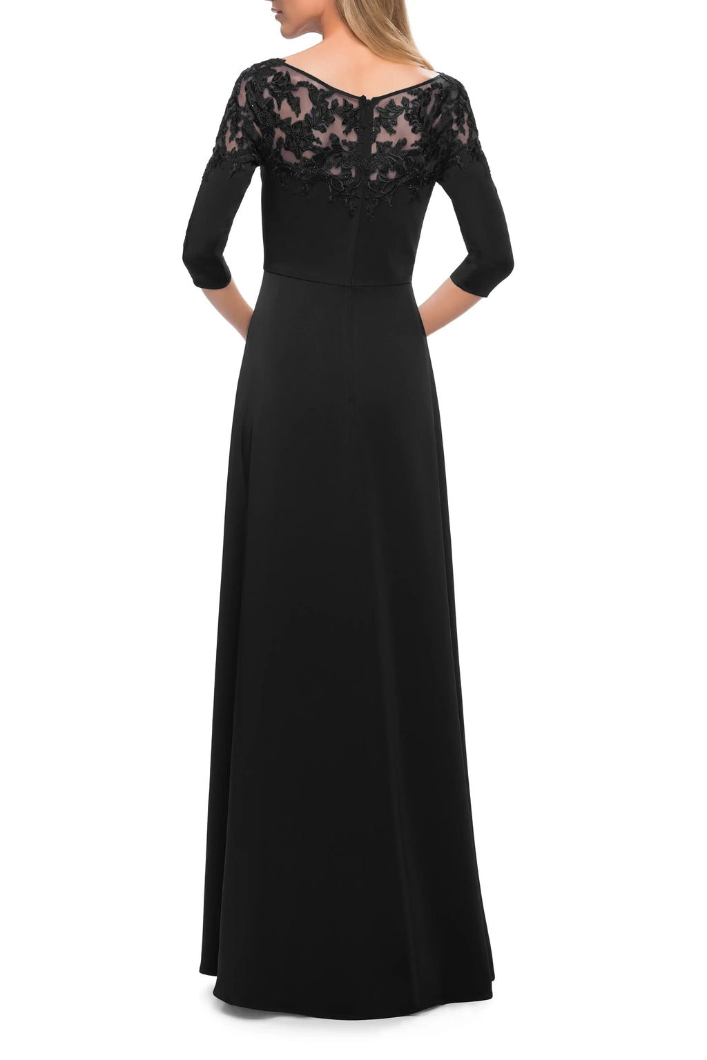 Classy A Line Boat Neck Three Quarter Sleeve Lace Back Floor Length Evening Dress