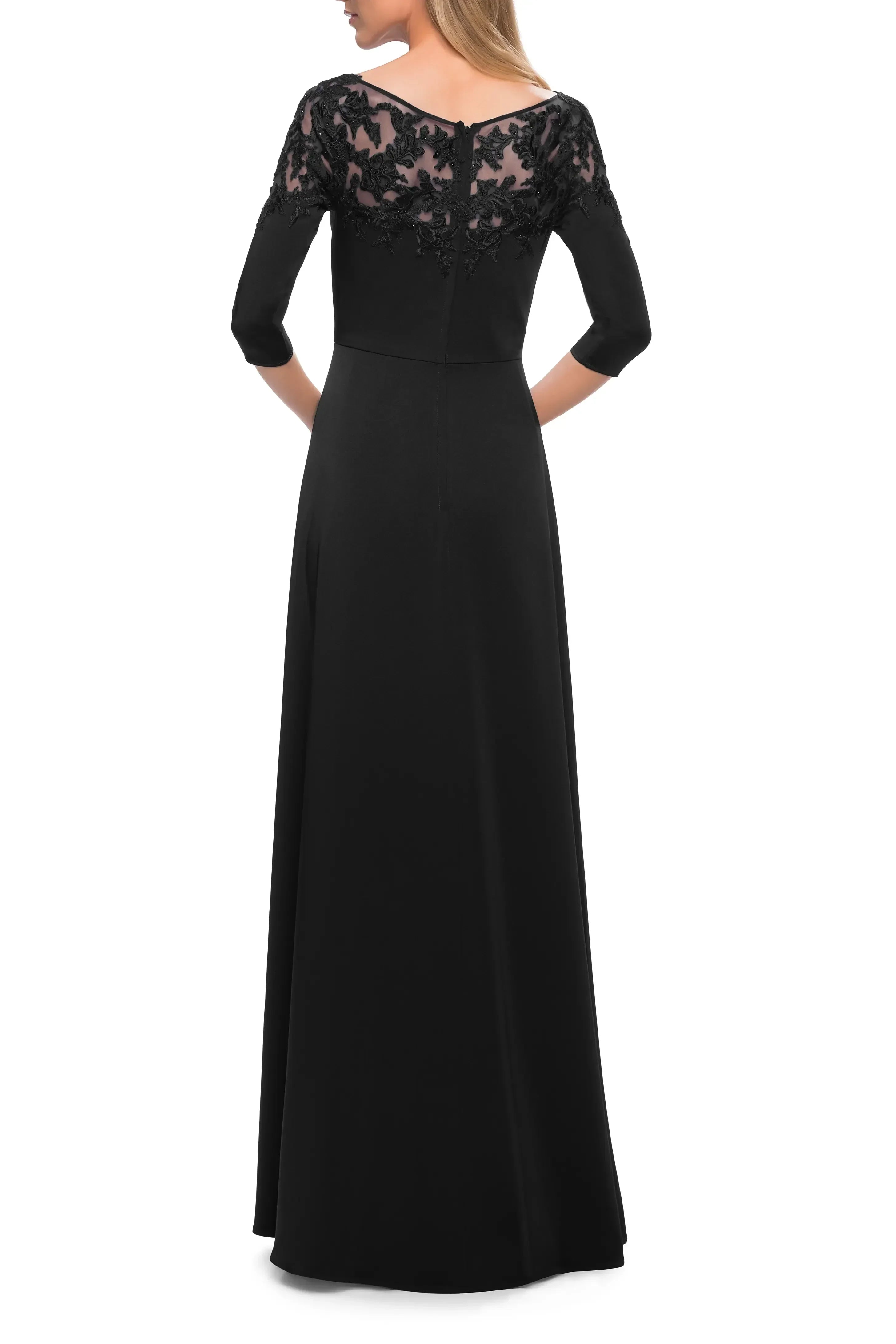 Classy A Line Boat Neck Three Quarter Sleeve Lace Back Floor Length Evening Dress